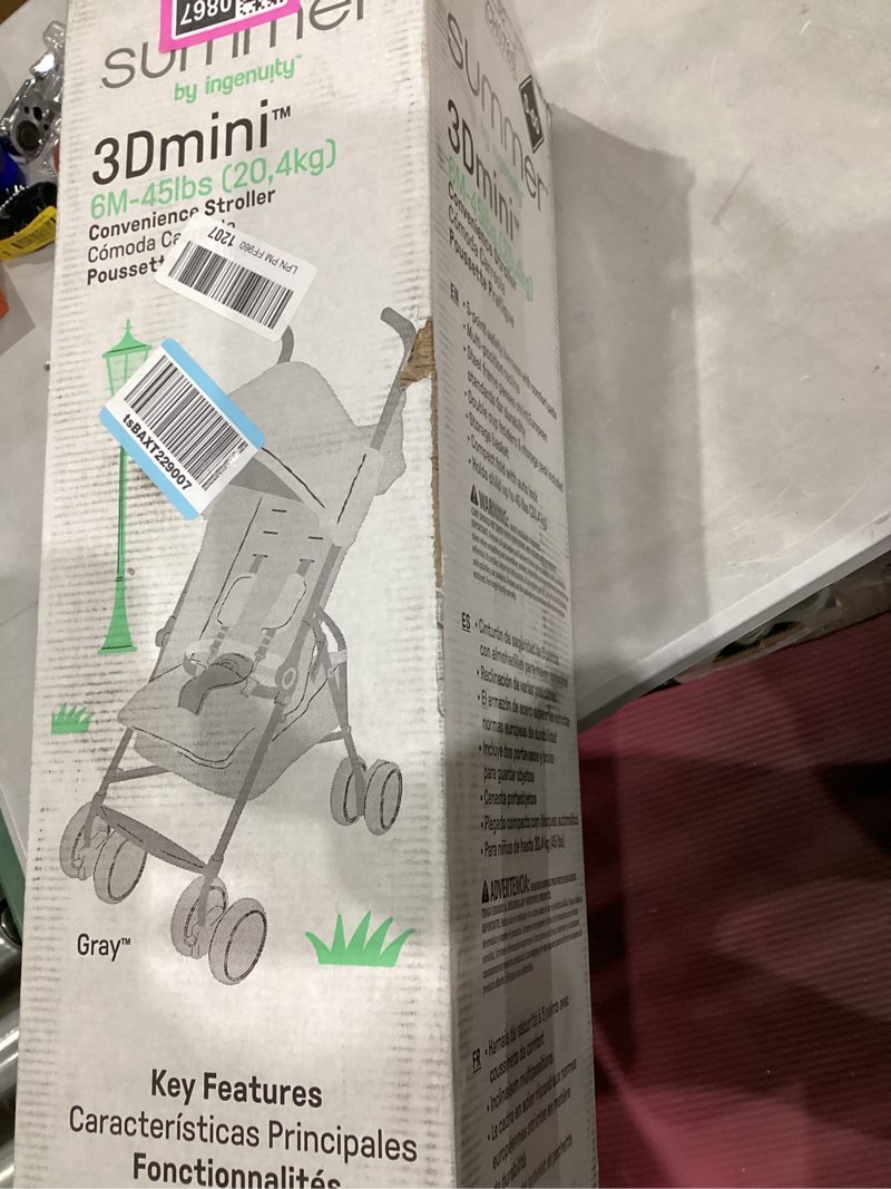 Condition photo showing Good Condition for Summer by Ingenuity 3D Mini Convenience Stroller – Lightweight Stroller with Compact Fold, Multi-Position Recline, Canopy with Pop Out Sun Visor and More – Umbrella Stroller for Travel and More, Gray