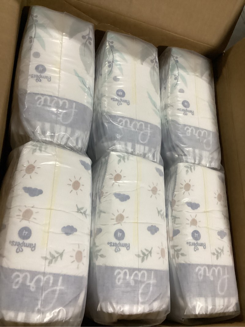Condition photo showing Good Condition for Pampers Pure Protection Baby Diapers, Size 4, 150 Count, Up to 100% Leakproof, Premium Plant-based Skin Protection, Hypoallergenic Soft Diapers Size 4 150
