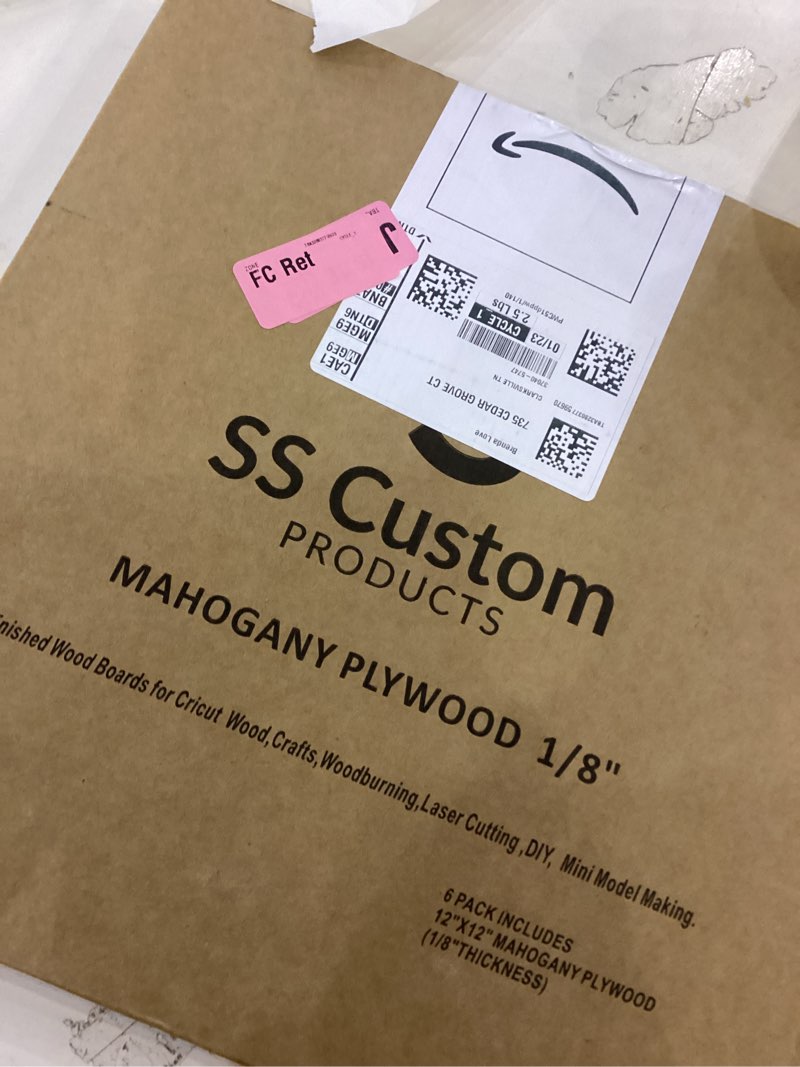 Condition photo showing New/Like New for Mahogany Plywood Sheets for Crafts 1/8 inch, 3mm Plywood Sheets for Laser Cutting & Engraving, Wood Burning, Architectural Models, Drawing - 6 Pack Blank Wood Sheets 12 x 12 inch (SS Custom Products)