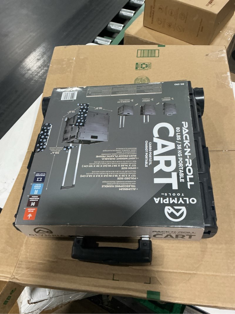 Condition photo showing As Is for Olympia Tools 85-010 Grand Pack-N-Roll Portable Tools Carrier with Telescopic Handle, 80 Lb. Load Capacity, Black