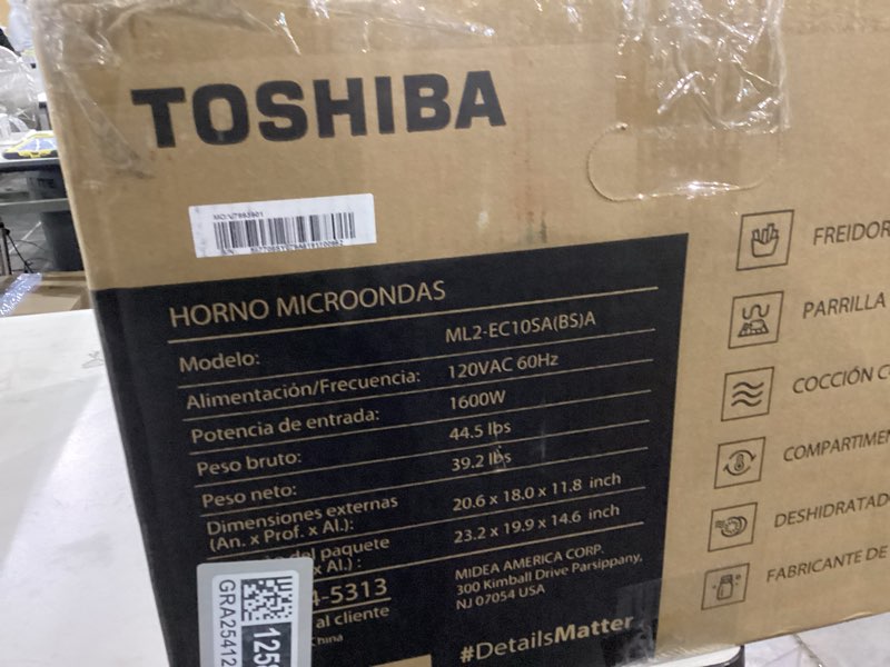 Condition photo showing As Is for TOSHIBA Combo 8-in-1 Countertop Microwave Oven, with Convection, Broil, Odor Removal Mode, 12.4" Position Memory Turntable, Child-Lock, Black Stainless Steel, ML2-EC10SA(BS) A, Air Fryer-1.0 Cu.Ft