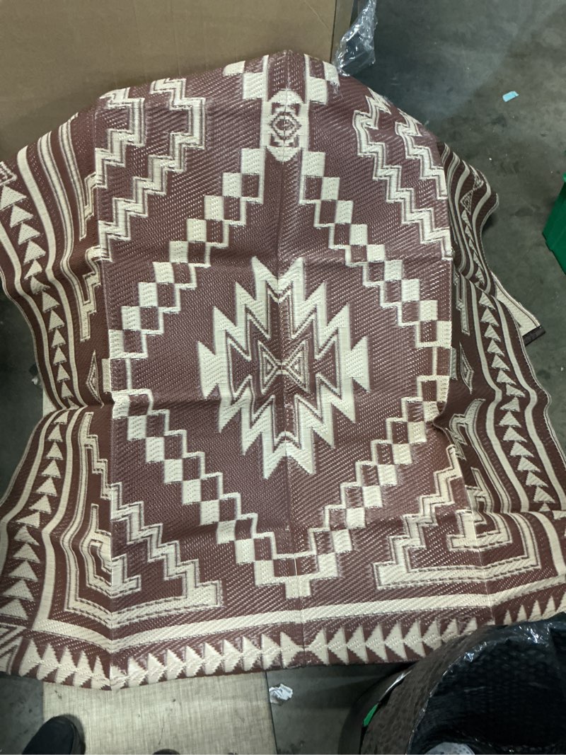 Condition photo showing Good Condition for genimo outdoor rug for patio clearance - 8x10 ft waterproof plastic camping rugs, reversible outside rv mat carpet for porch, deck, picnic, balcony, beach, backyard, coffee beige coffee & beige 8' x 10' (rectangular)