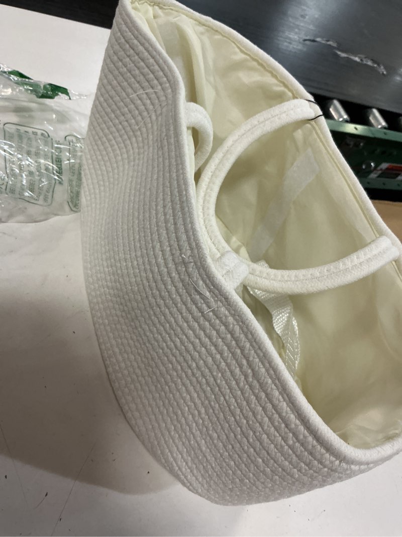 Condition photo showing Good Condition for surakey woven cotton rope storage basket, organizer for closet towels, baby nursery bin, small dog cat toy box, gift basket, carrying baskets photography props (27.6"x 15.7"x 9.8") (off white)