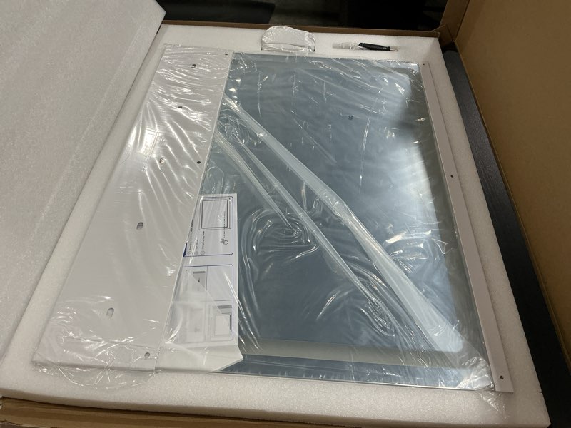 Condition photo showing New/Like New for rolove vanity mirror with lights, 23"x18" large makeup mirror with lights, 10x magnification, wall mounted led mirror for bathroom, dimmable touch control, desk mirror white 23"l x 18"w