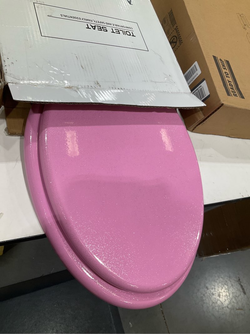 Condition photo showing Good Condition for angol shiold glitter toilet seat molded wood elongated toilet seat with quietly close and quick release hinges, easy to clean also easy to install (elongated 18.5'', pink)