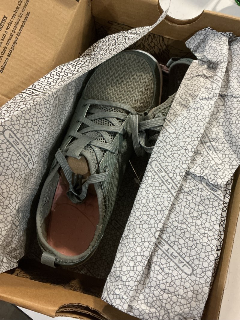 Condition photo showing New/Like New for size 9 astral women's loyak shoes - barefoot, quick-drying, minimalist sneaker for casual wear, water sports, travel, & hiking 11 gray/white