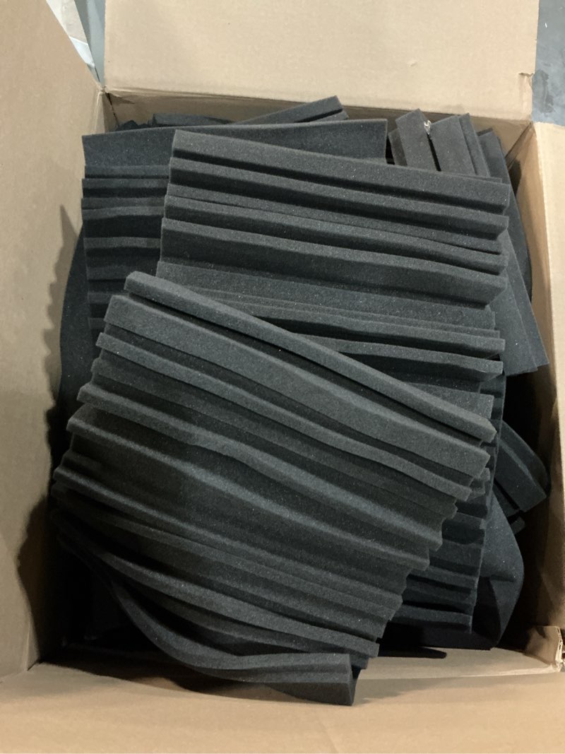 Condition photo showing As Is for troystudio thick acoustic foam panels, 12 x 12 x 2 inch 40 pcs broadband sound absorbing foam, dense soundproof padding tile, recording studio foam absorber, groove decorative 3d wall ceiling panel 2'' thickness, 40 pcs black