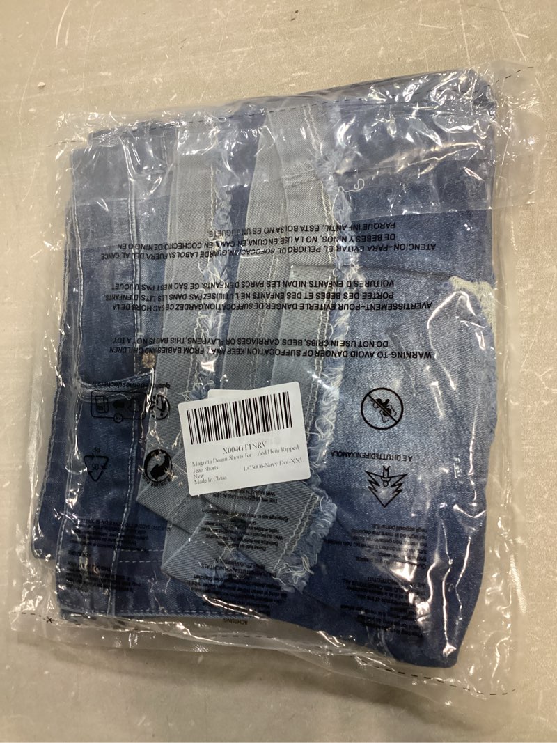 Condition photo showing New/Like New for Magritta Denim Shorts for Women Mid Waisted Folded Hem Ripped Jean Shorts XX-Large 40-navy Dot
