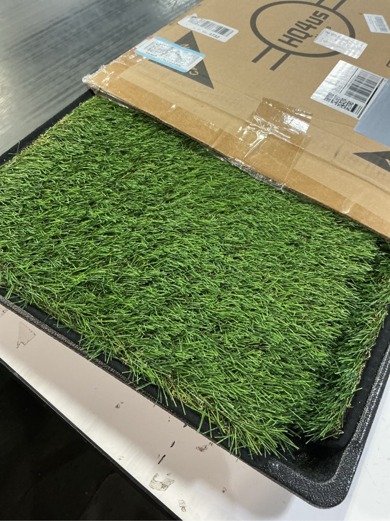 Condition photo showing Good Condition for HQ4us Dog Grass Pad with Tray Small 23" x 16" Dog Litter Box Toilet for Puppy (No Grate) with 2×Artificial Grass for Dogs with Hemmed Edge, Pee Pads for Dogs, Realistic, Less Stink, Potty for Balcony Small - 23”×16” for 3-10lbs Dog