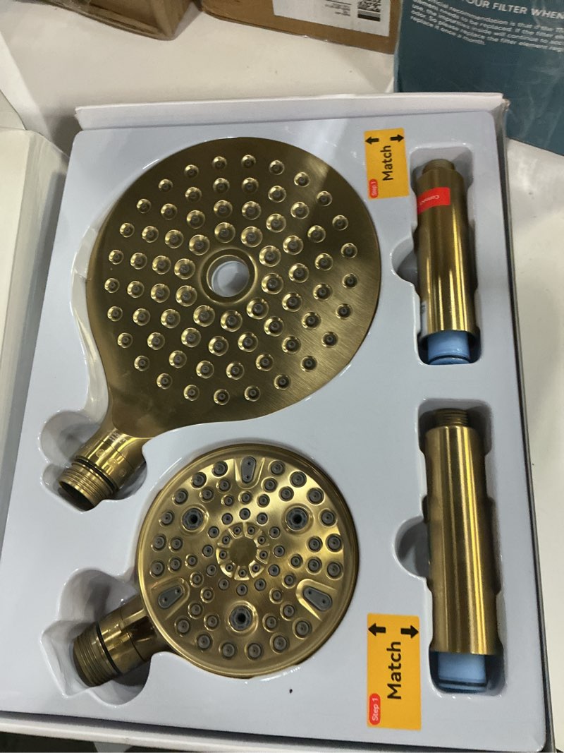 Condition photo showing Good Condition for makefit dual filtered rain shower head combo, high pressure handheld shower head with adjustable bar - rainfall shower head and showerhead with filter for hard water - removes chlorine(gold) 8 inch filtered gold
