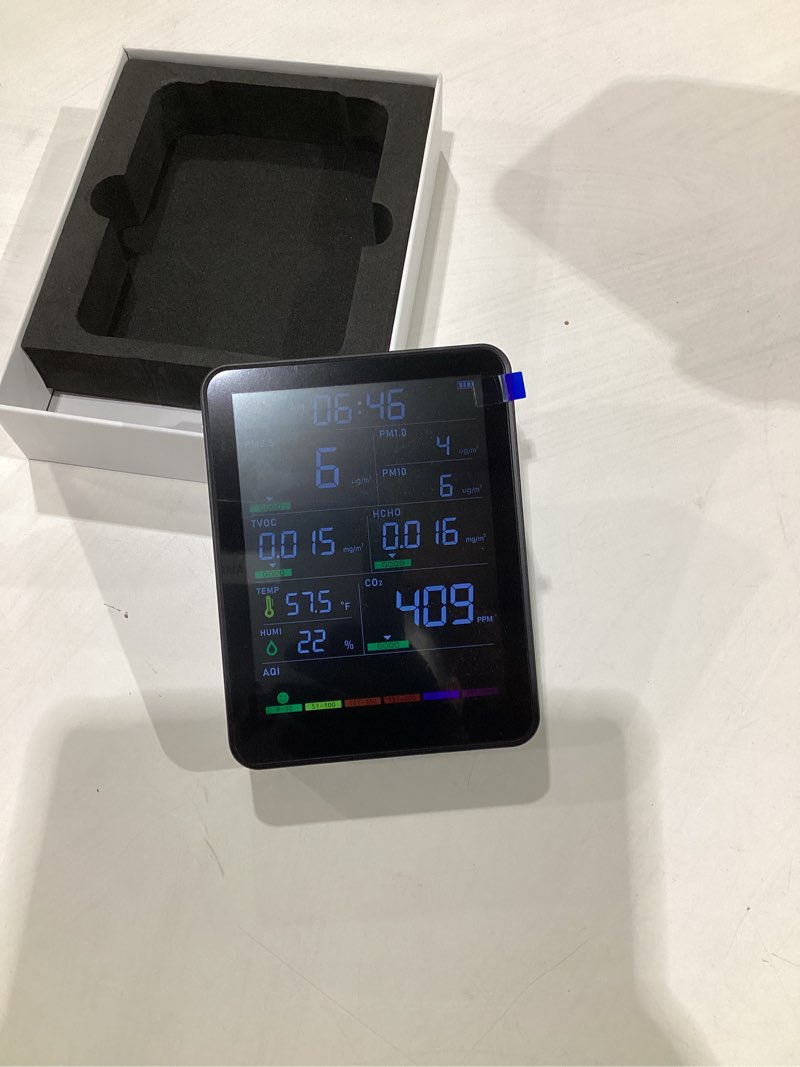 Condition photo showing Good Condition for Professional Indoor Air Quality Monitor with AQI Alarms, Portable Real-Time Detector for Home Cars Plants and Pets (Charcoal Black)