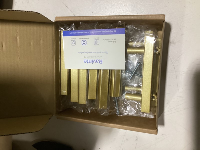 Condition photo showing Good Condition for ravinte 10 pack brass 2-1/2 inch hole center champagne gold handles square cabinet hardware stainless steel pulls for kitchen cupboard drawers 4 inch overall length 10 2-1/2" hole center