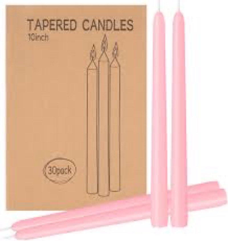 10-Inch Tall Unscented Dripless Taper Candles Bulk 30 Pack - Black Taper Candles Bulk, Perfect for Wedding, Dinner - Smokeless, 6-8 Hour Long Burning - Colored Candlesticks Bulk - Pink Pink0.75*10 inch