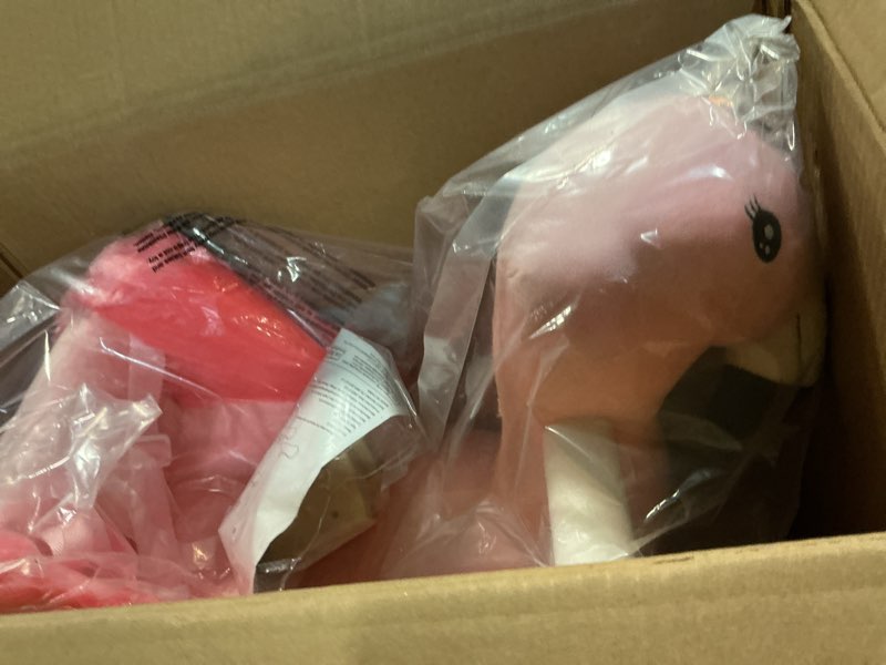 Condition photo showing Good Condition for funlio flamingo baby rocking horse for toddlers 6 months to 3 years, cute & graceful pink swan rocker for baby girl, stuffed plush ride-on rocking animal, easy to assemble, cpc & ce certified tender pink flamingo