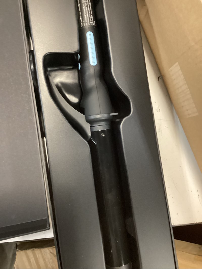 Condition photo showing As Is for bio ionic long barrel curling iron with moisture heat technology & nanoionic mx versatile curling wand - multiple barrel sizes for tight, classic, loose & soft curls 1.25 inch (loose curls) black