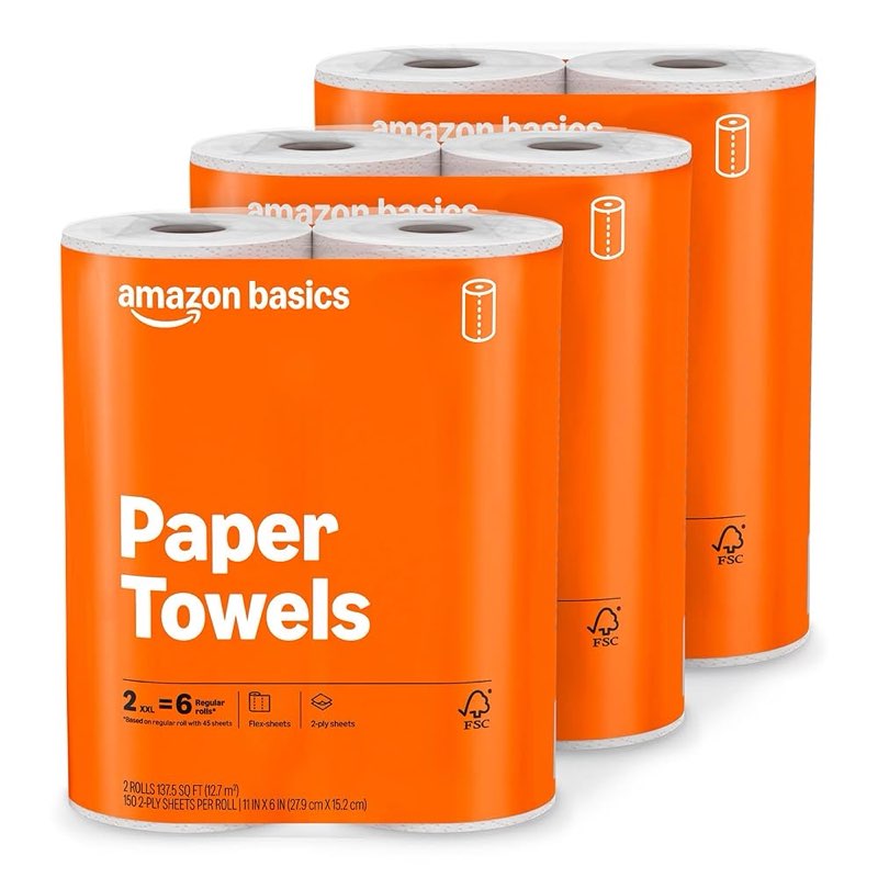 amazon basics paper towel 2 rolls (pack of 3)