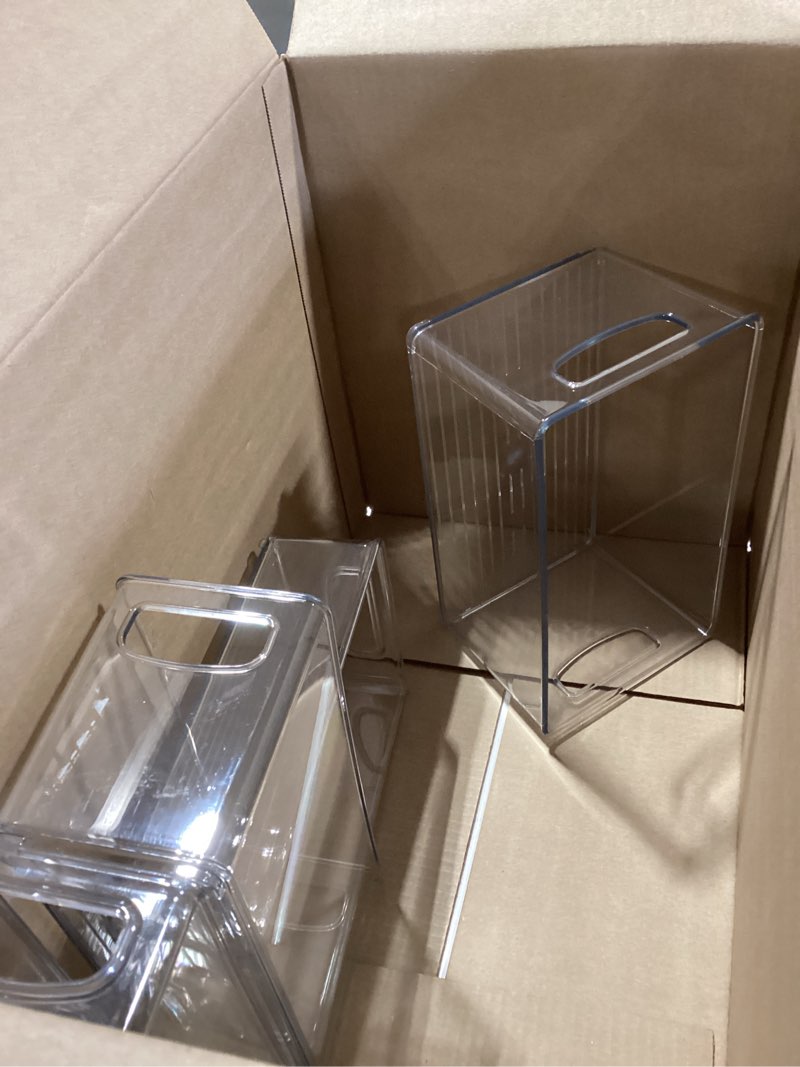 Condition photo showing Good Condition for idesign stackable storage bins for kitchen or pantry, 4 different sizes, 4 pack, clear, made in usa 10 x 10 x 8