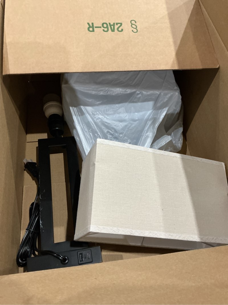 Condition photo showing As Is for Seealle Bedroom Lamps for Night Stands - Touch Control, 3 Way Dimmable, USB C+A Charging, LED Bulbs, Easy Assembly Medium(19.6in) A. Beige&Black