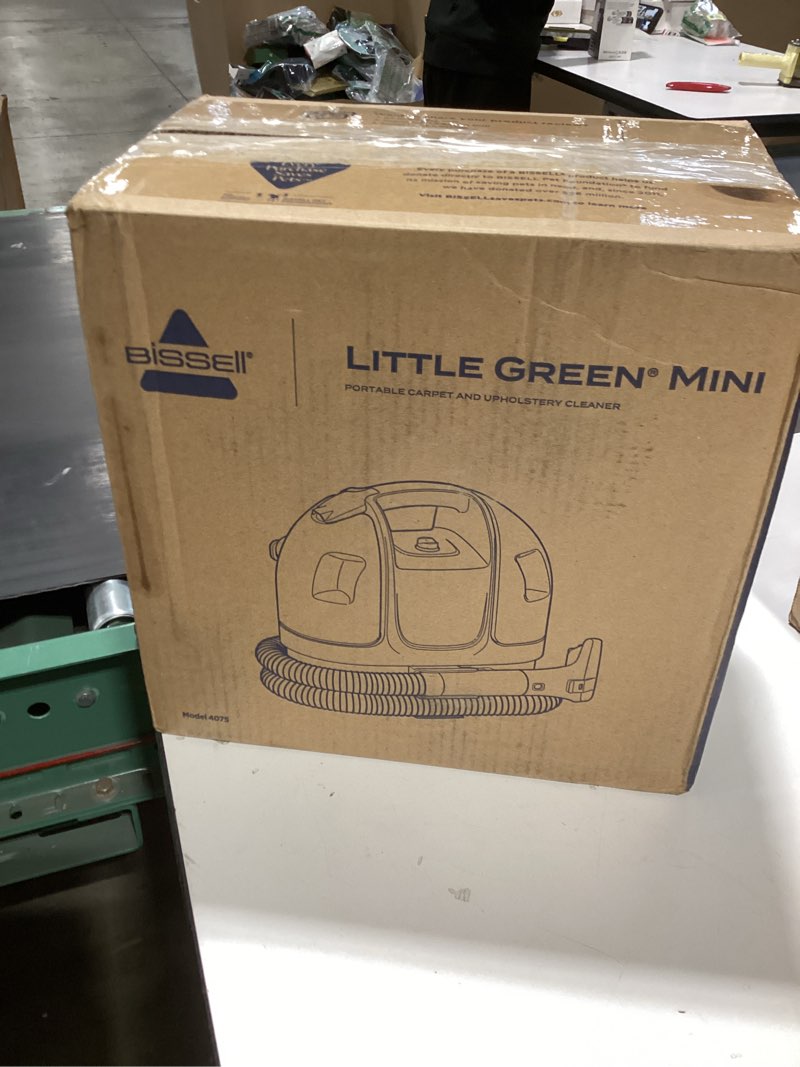 Condition photo showing As Is for bissell little green mini portable carpet and upholstery deep cleaner, car/auto detailer, with hydrorinse self-cleaning tool and 4" tough stain tool, tea green, 4075