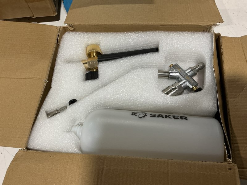 Condition photo showing As Is for saker foam cannon dual connector accessory for pressure washer kit,with foam cannon dual connector,pressure washer gun for car washing and cleaning,5 power washer sprayer nozzles four-piece set