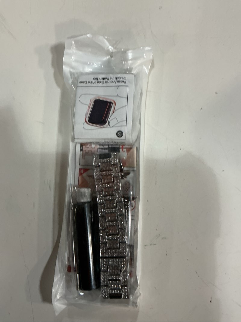 Condition photo showing Good Condition for mosonio compatible with apple watch band 38mm 40mm 41mm 42mm 44mm 45mm 46mm 49mm with 2 pack case women, jewelry replacement metal bands strap with bling pc protective case for iwatch ultra se series 11/10/9/8/7/6/5/4/3/2/1 aa-silver 41mm (series 9/8/7)