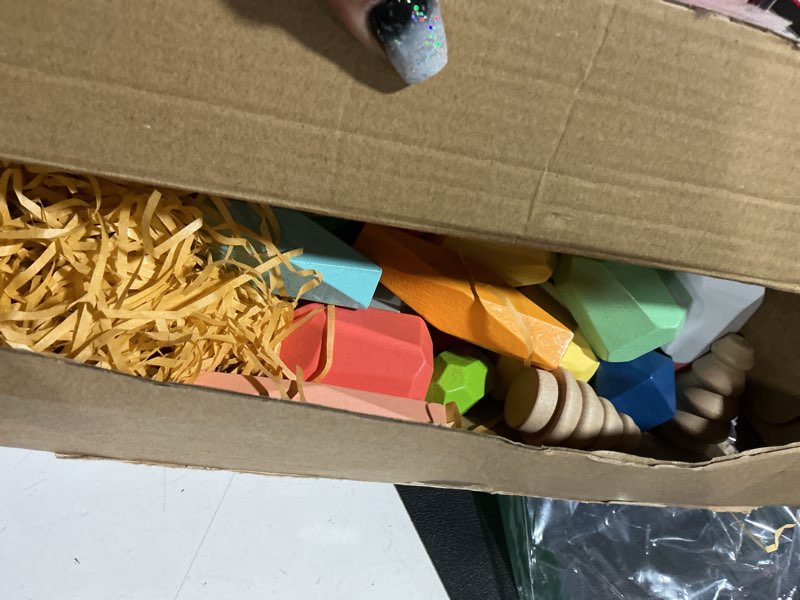 Condition photo showing Good Condition for 48 pcs wooden sorting stacking rocks stones,sensory toddler toys learning montessori stem toys, building blocks game for kids 3-6 years boy and girl birthday gifts for kids 48pcs 48.0