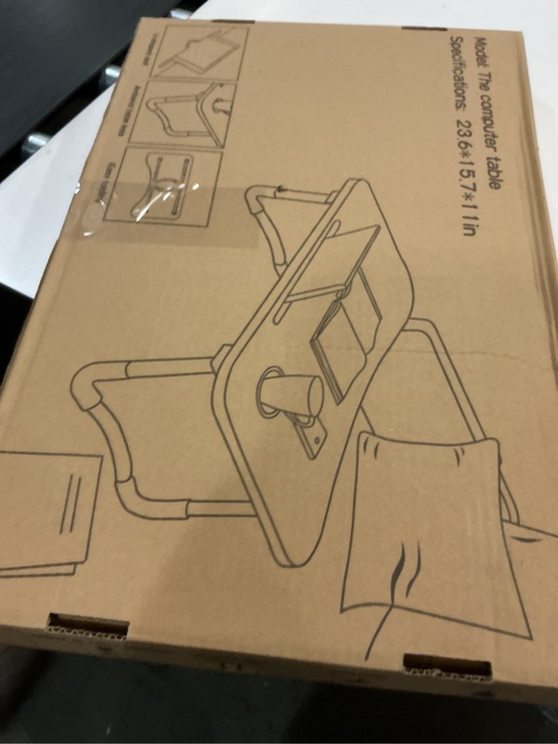 Condition photo showing New/Like New for laptop bed table, foldable laptop desk bed tray with storage drawer, lap desk tv tray for breakfast serving, notebook stand reading holder with phone slot and cup holder for sofa couch floor-pink