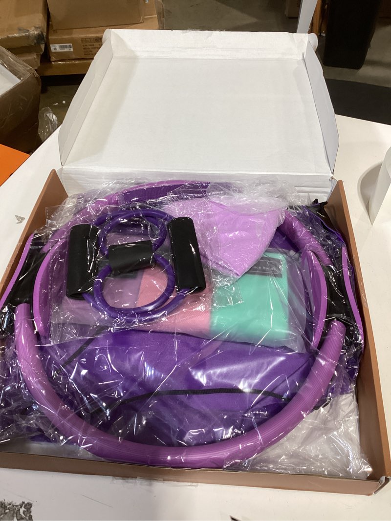 Condition photo showing New/Like New for pilates equipment 15" pilates ring plus, pilates kit for home workouts, pilates essentials kit for women with pilates ring and ball set, booty bands, figure 8 resistance band, yoga band purple