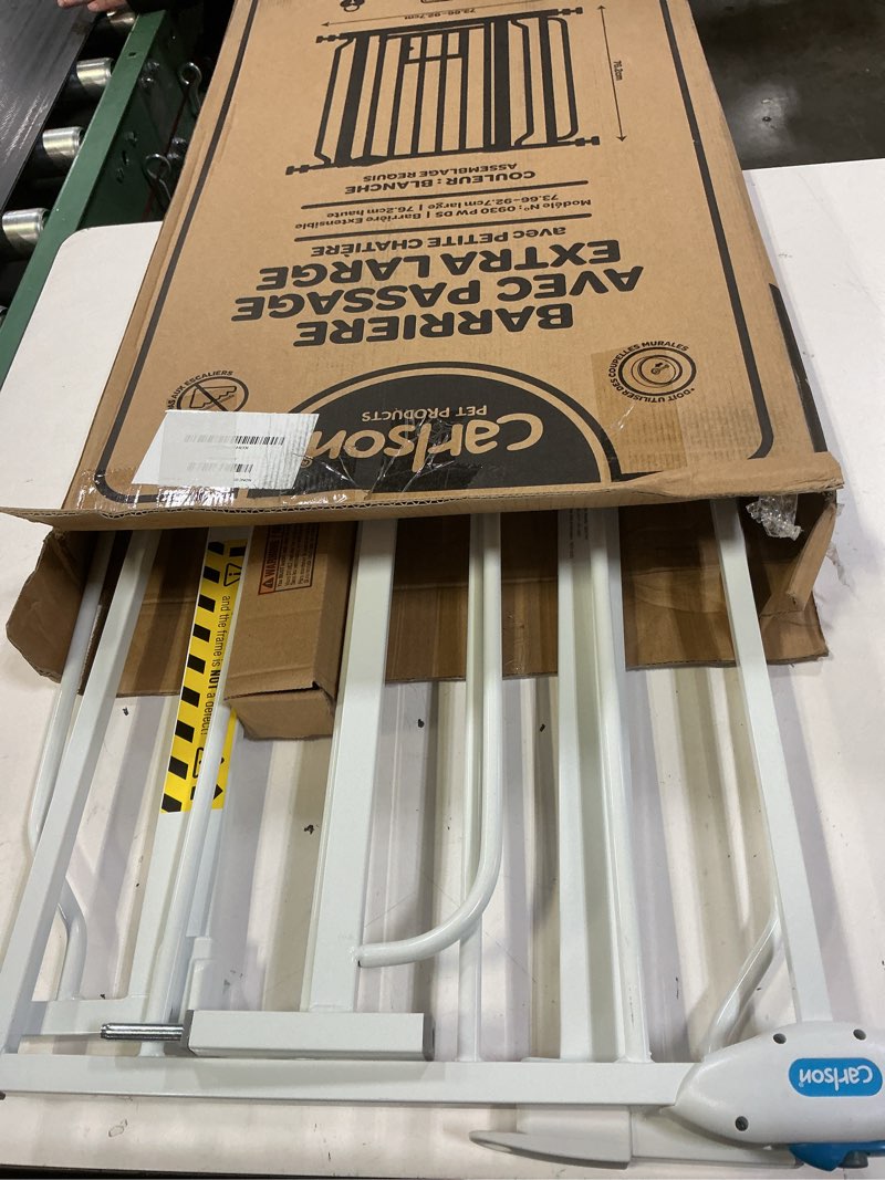 Condition photo showing Good Condition for carlson 36.5" extra wide walk-through pet gate with small pet door – metal pressure mount design dog gate, tested and trusted by pet parents, american designed, american owned