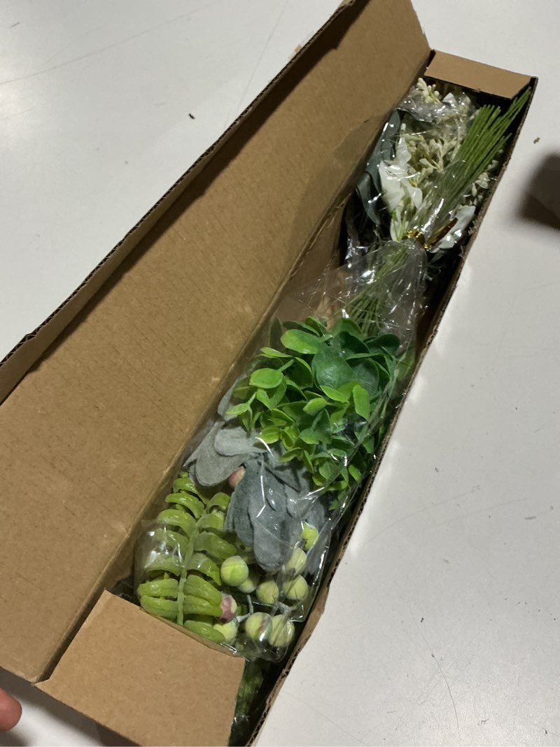 Condition photo showing Good Condition for foteewl 70 pcs artificial greenery stems box set,with 8 kinds of faux plants and fake flowers for diy bridal bouquets wedding floral arrangement table centerpieces decoration (sage green & white)