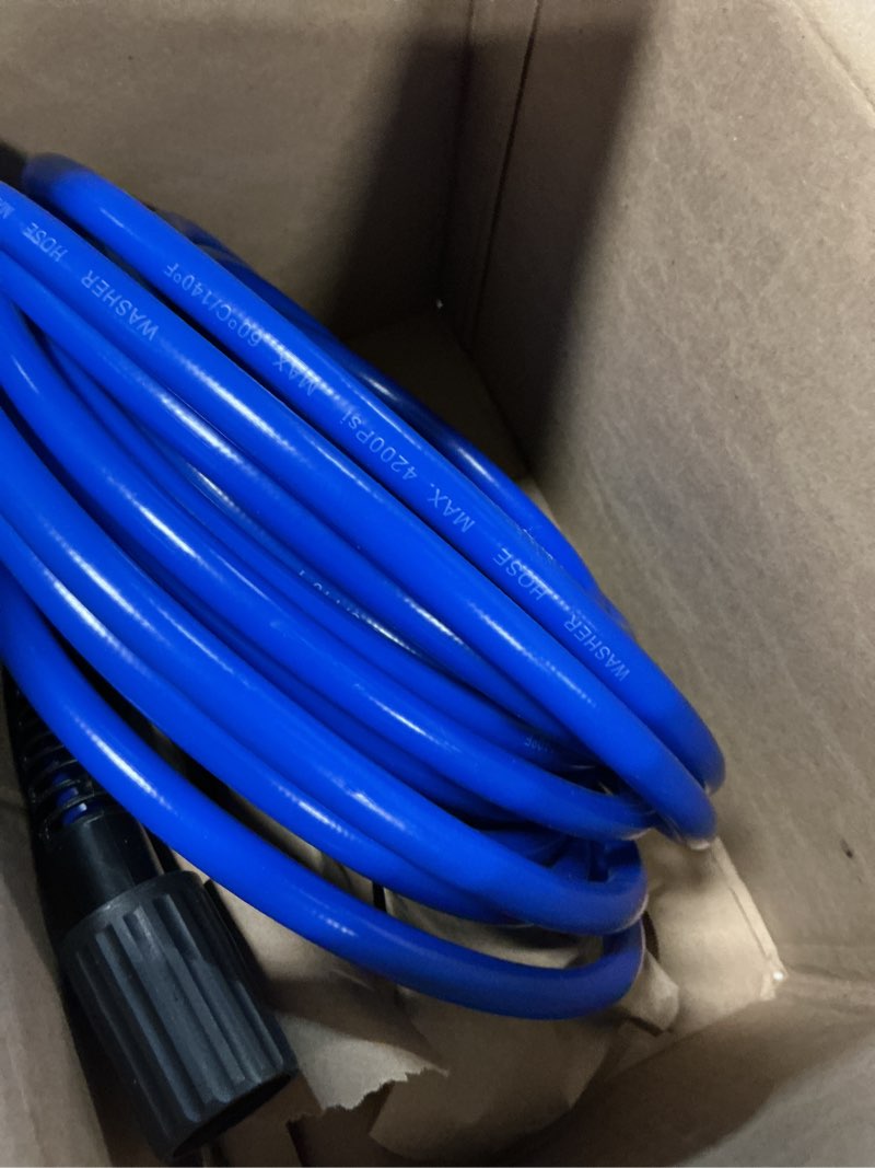 Condition photo showing Good Condition for pressure power washer hose 50 ft x 1/4", super flexible kink resistant car washer replacement with m22 fittings & 3/8" quick connect adapters for ryobi troy bilt flexzilla greenworks & more, 4200psi 50ft