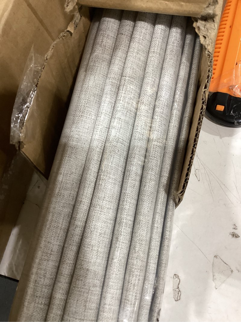 Condition photo showing As Is for lazblinds no drill roman shades for windows, cordless blackout window shades with uv protection, polyester fabric for bedroom & living room, 26" w x 64" h, beige blackout - faux linen - beige 26"w x 64"h
