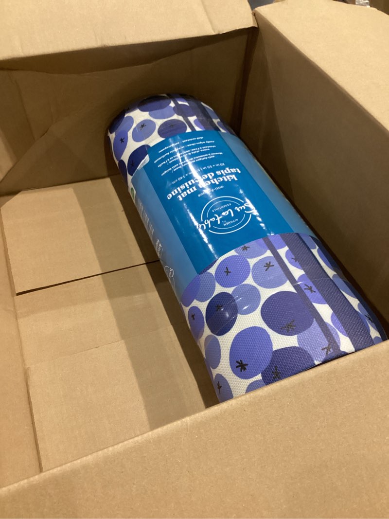 Condition photo showing Good Condition for SUR LA Table Kitchen Essentials Fresh Blueberries Fruit Anti Fatigue Comfort Mat, Kitchen Mat, Standing Desk Mat, Non-Slip Backing, Blue/White, 20"x55" Blue/White 55"L x 20"W x 0.6"Th