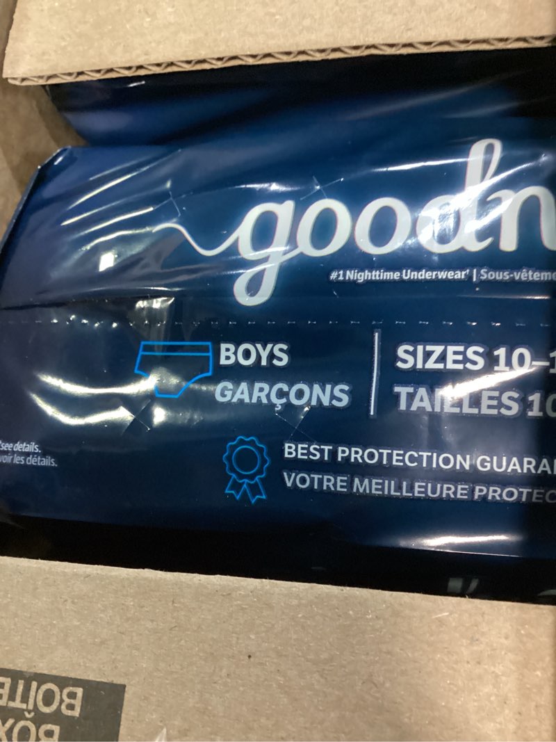 Condition photo showing New/Like New for goodnites boys' nighttime bedwetting underwear, size large (68-95 lbs), 75 ct (3 packs of 25), packaging may vary large 75
