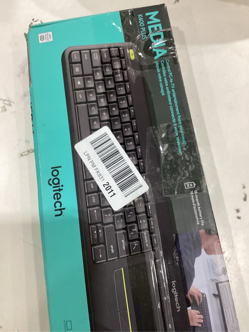 Condition photo showing New/Like New for Logitech K400 Plus Wireless Touch TV Keyboard with Easy Media Control and Built-in Touchpad, HTPC Keyboard for PC-Connected TV, Windows, Android, ChromeOS, Laptop, Tablet - Black PLUS Floral