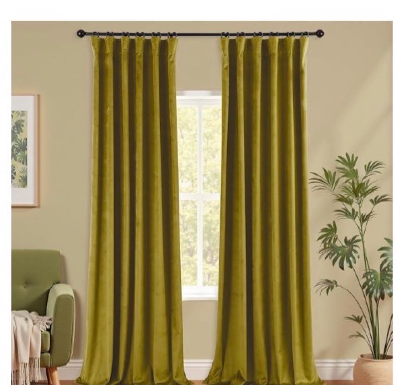 KOUFALL 52x102 Inches Long Chartreuse Back Tab Velvet Curtains for Living Room 52\\\"W x 102\\\"L (Pack of 2) Chartreuse ( 2 pack