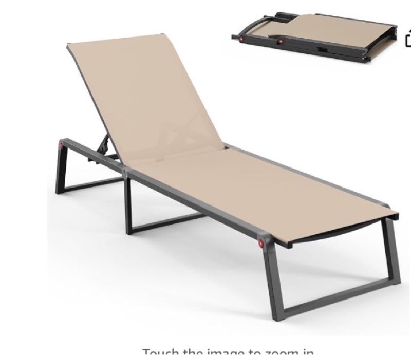 aluminum chaise lounge chair outdoor, foldable& no assembly patio pool lounge chairs 5-position recliner for outside, fully grounded legs sun lounger for poolside, khaki