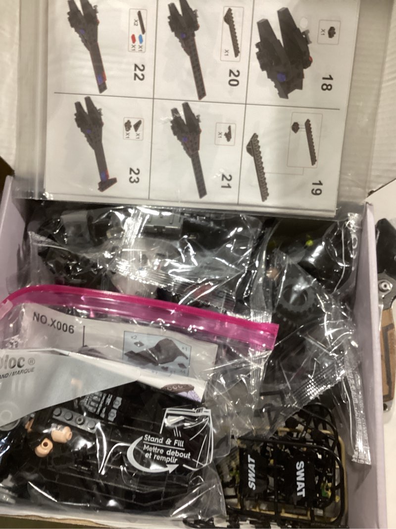 Condition photo showing Good Condition for swat set with 12 swat officers, 2 mounted police with horse – 1 helicopter, 1 armored swat suv vehicle,and 2 motorcycle,safe & durable abs – great gift for kids, boys, and collectors