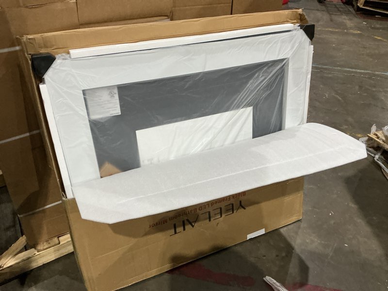 Condition photo showing Good Condition for 77in. w x 36in. h rectangular framed ul certified front and back led anti-fog tempered glass wall bathroom vanity mirror