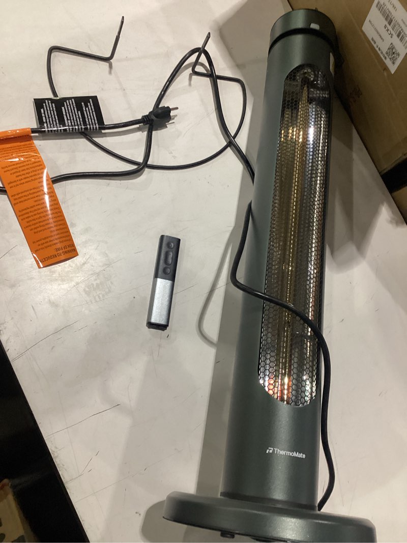 Condition photo showing Good Condition for **untested** thermomate electric patio heater, 1500w ip65 outdoor/indoor infrared heater with remote, 8 heating levels 8-hour timer & oscillation, tip-over protection for garage backyard restaurant 34\"