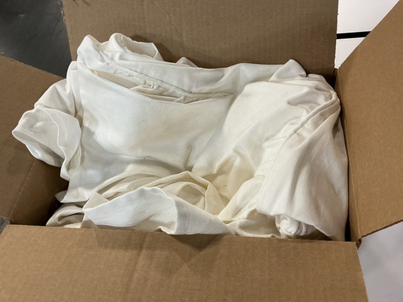 Condition photo showing As Is for 3 pcs SureFit Essential Twill Ruffled Long Dining Chair Slipcover, Dining Chair Cover with Cotton Solid Design, Long Ruffled Skirt and Corner Pleats, Machine Washable, White White Ruffled Dining Chair