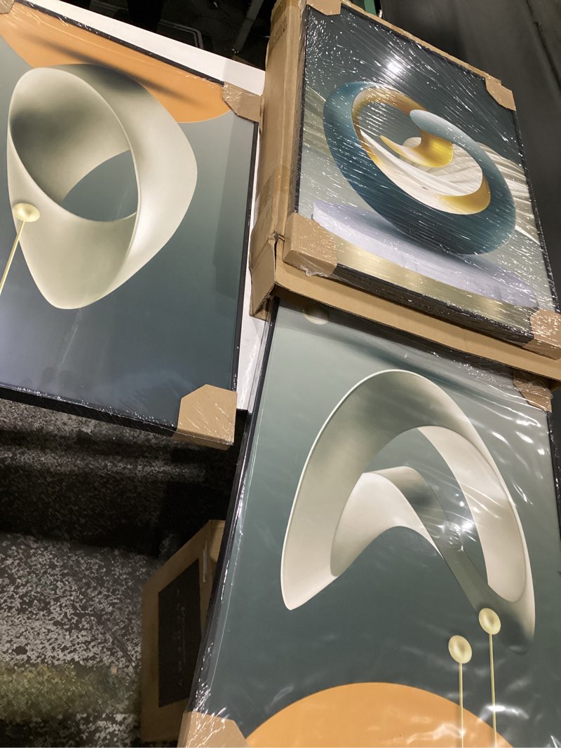 Condition photo showing Good Condition for MPLONG Wall Art, Bright Style Framed Wall Art, Abstract Modern Art Shape Pattern White Blue Yellow Grey Wall Art Artfully Matching Living Room Bedroom Office Wall Decor - 20"x 28"x 3 Panels 20" X 28" X 3 pieces Black