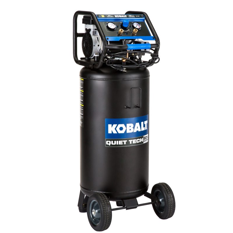 kobalt quiet tech 26-gallon portable electric 150 psi vertical air compressor