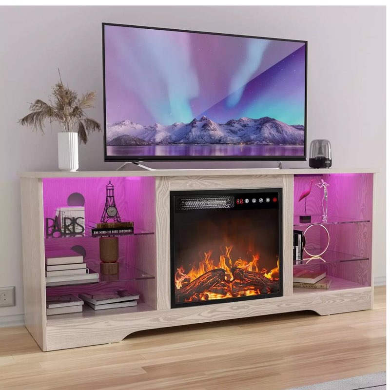 (Incomplete, 1 box only ) Vitesse 58 Inches Fireplace TV Stand for TVs up to 65 Inches Console with 18'' Electric Fireplace