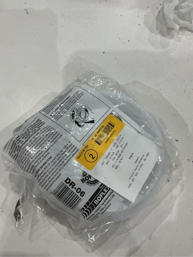 Condition photo showing As Is for imperial 6-in x 6-in 2-way abs resin sidewall/ceiling diffuser in white