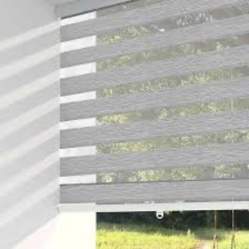 Shadesu Cordless Zebra Blinds for Windows, 27" W x 72" H, Grey, Dual Layer Free-Stop Zebra Shades, L