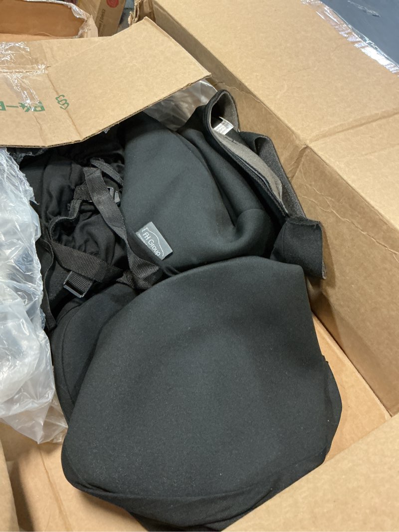 Condition photo showing As Is for fh group front set neoprene car seat cover for low back seats with removable headrest, universal fit, airbag compatible, seat cover for suv, van, black black flat design