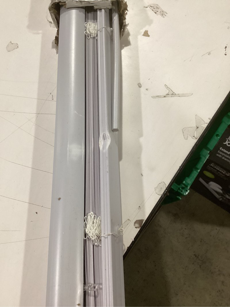 Condition photo showing As Is for Cordless Light Filtering Mini Blind - 45 Inch Width, 48 Inch Length, 1" Slat Size - Pearl White - Cordless GII Morningstar Horizontal Windows Blinds for Interior by Achim Home Decor 46"W x 48"H Pearl White