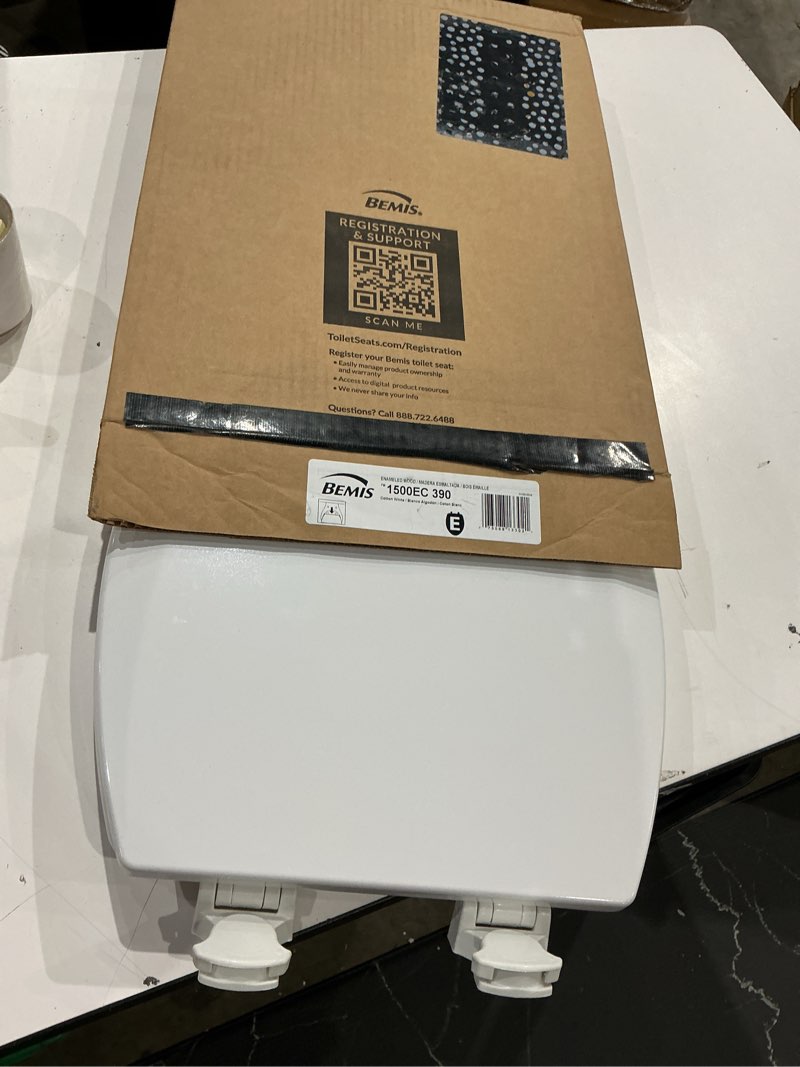 Condition photo showing As Is for bemis 1500ec 390 lift-off wood elongated toilet seat, cotton white (pack of 1)