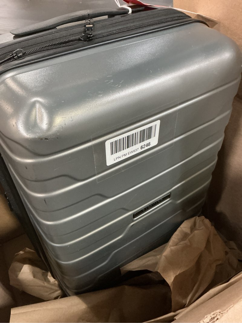 Condition photo showing As Is for bagsmart carry on luggage 22x14x9 airline approved with spinner wheels,lightweight 20 inch luggage with tsa lock,expandable hard shell carry on suitcases for men women,gray